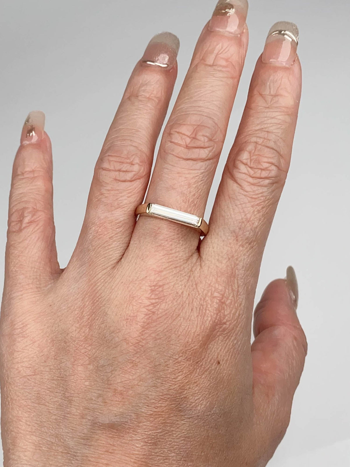 IGI Certified Long Rectangle Lab Diamond Signet Ring 14K Gold R6790 Aurora Designer