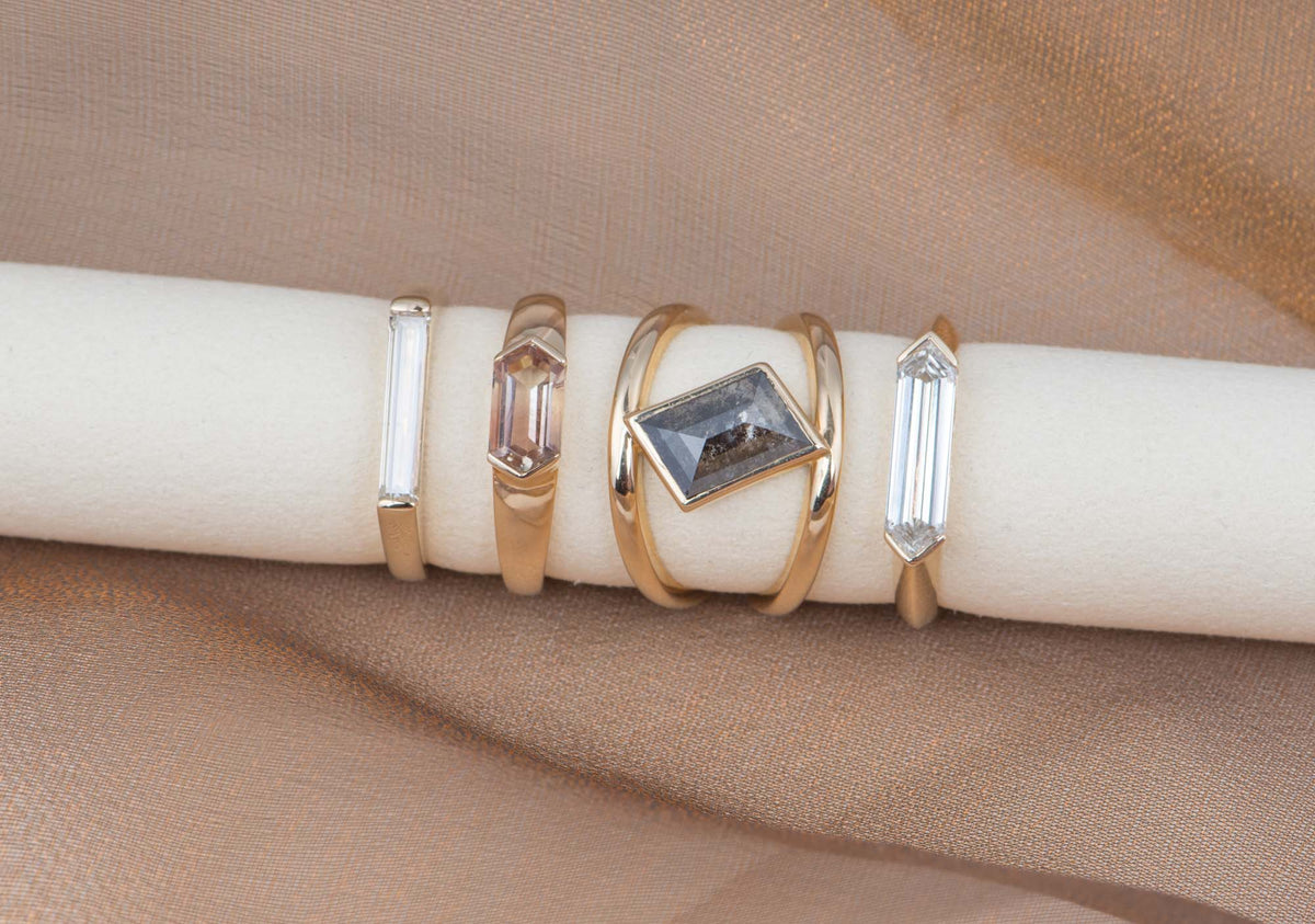 IGI Certified Long Rectangle Lab Diamond Signet Ring 14K Gold R6790 Aurora Designer