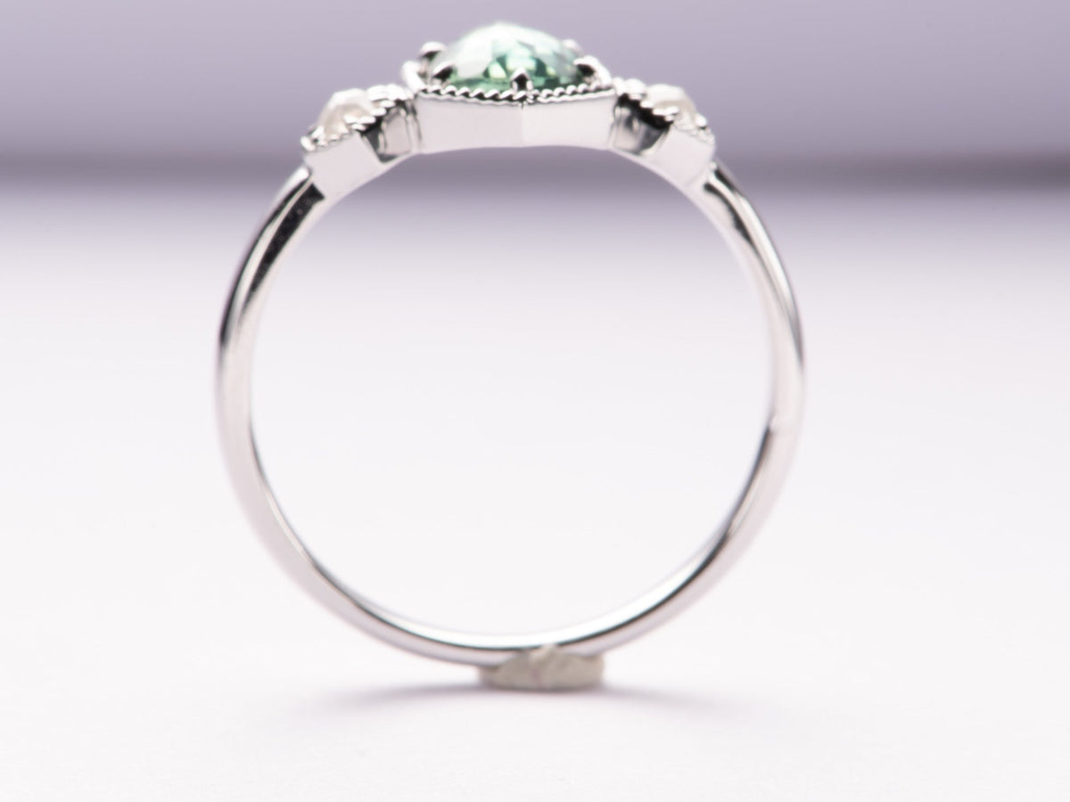 1.07ct Montana Sapphire and Natural Diamond Three-Stone Engagement Ring 14K White Gold R6791 Aurora Designer