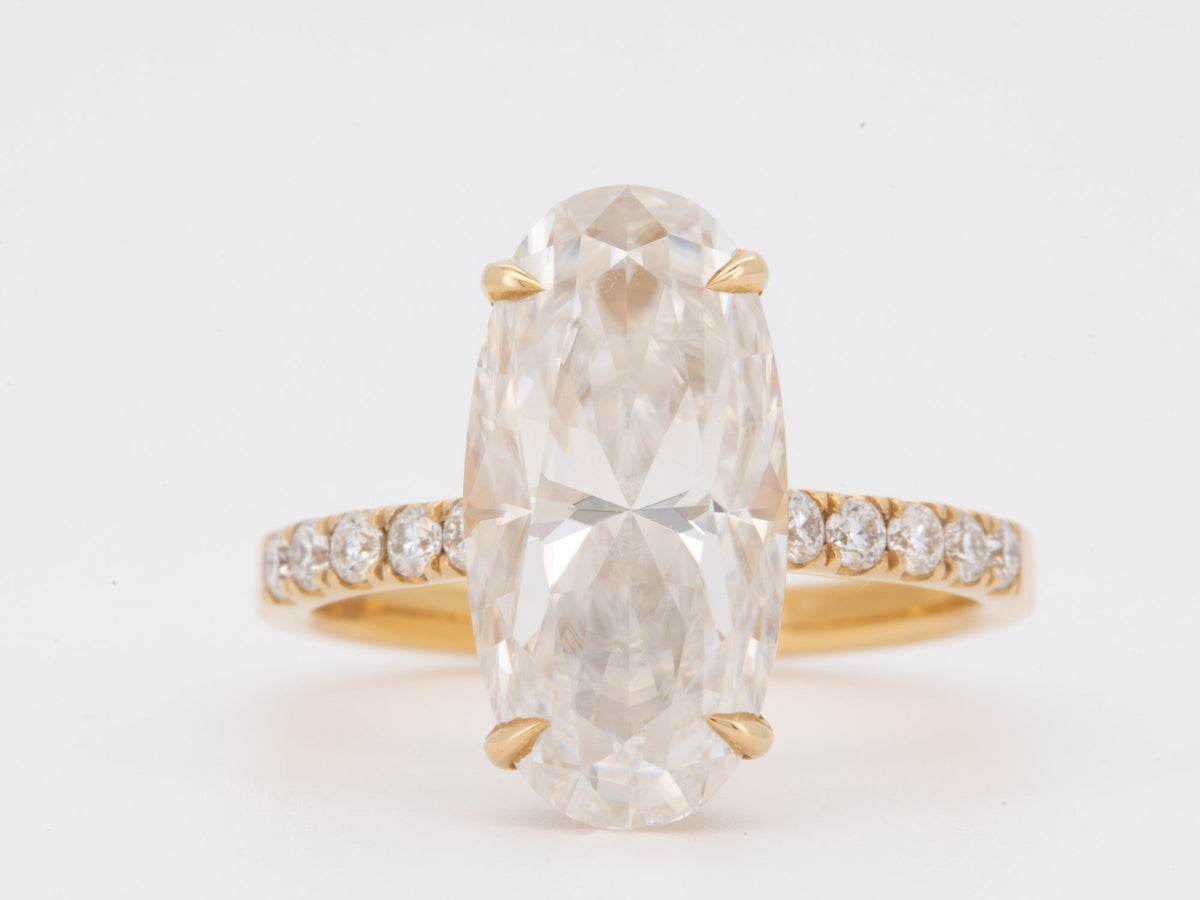 5.18ct Moval Moissanite Engagement Ring with Hidden Halo 14K Gold Diamond Alternative R6792 Aurora Designer