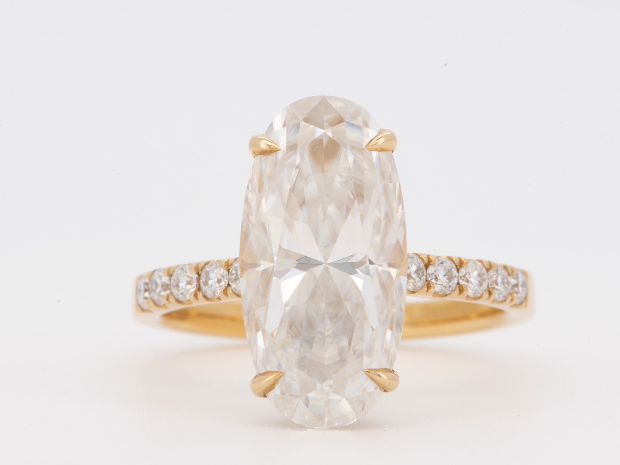 5.18ct Moval Moissanite Engagement Ring with Hidden Halo 14K Gold Diamond Alternative R6792 Aurora Designer