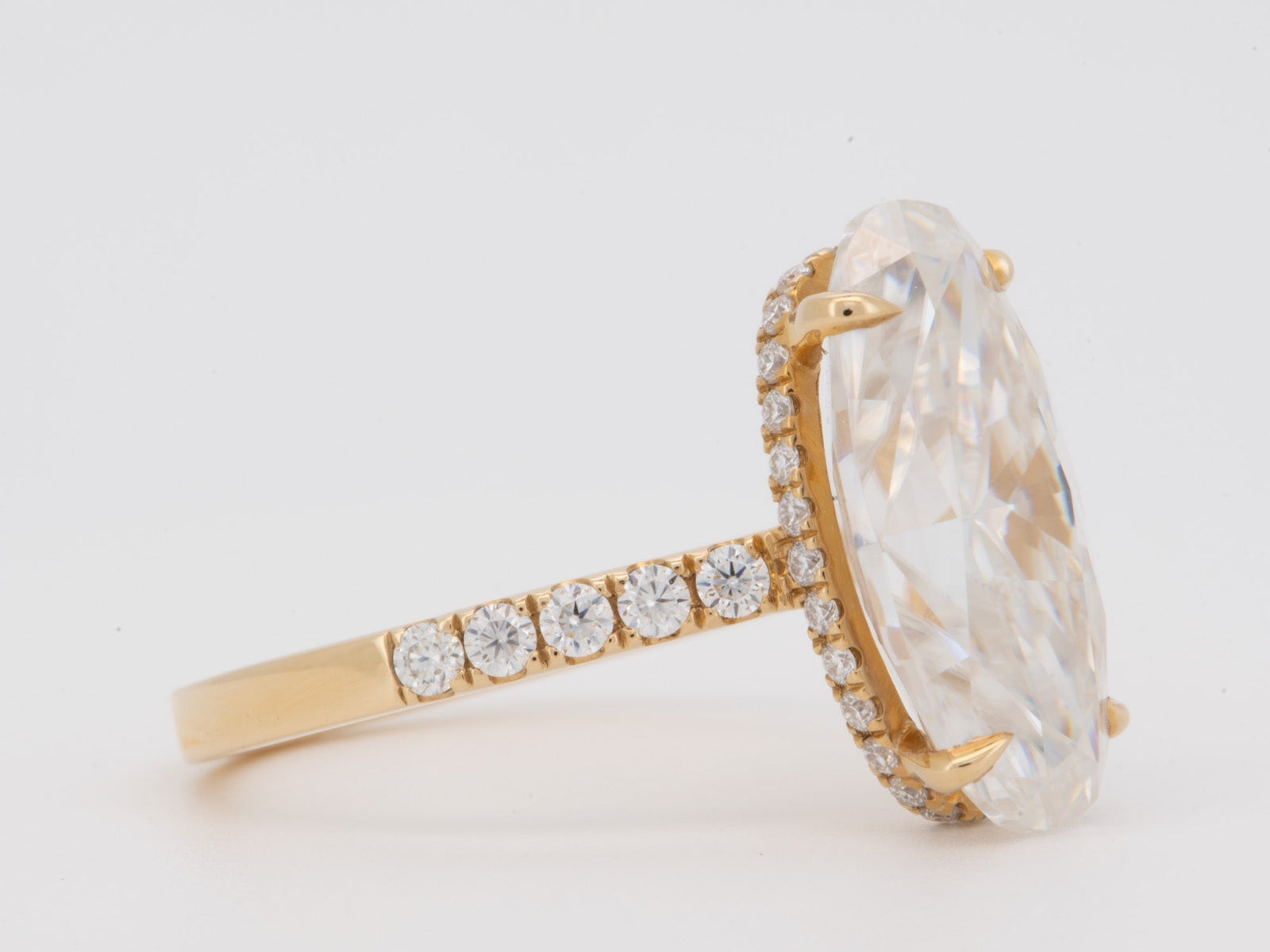 5.18ct Moval Moissanite Engagement Ring with Hidden Halo 14K Gold Diamond Alternative R6792 Aurora Designer