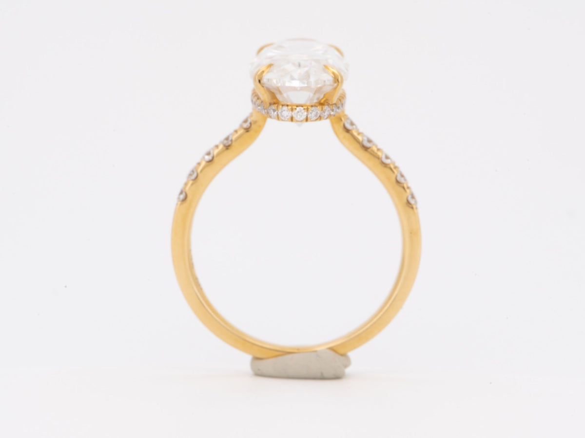 5.18ct Moval Moissanite Engagement Ring with Hidden Halo 14K Gold Diamond Alternative R6792 Aurora Designer