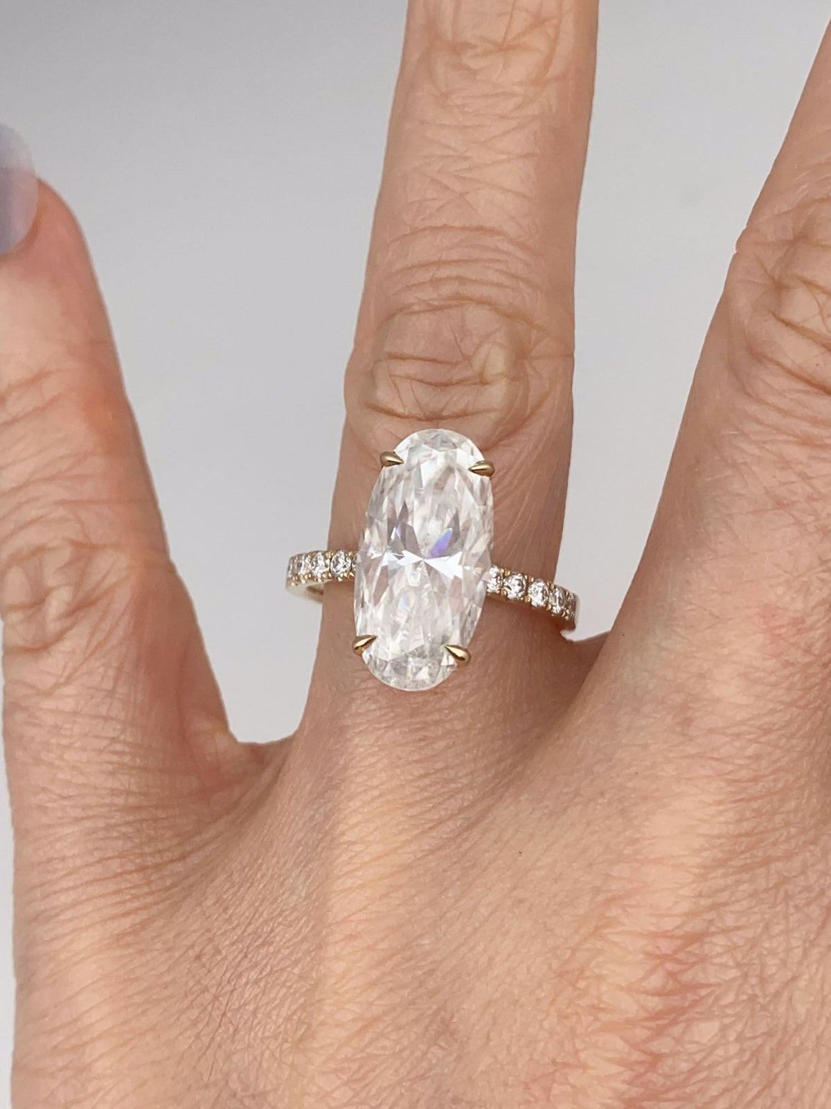 5.18ct Moval Moissanite Engagement Ring with Hidden Halo 14K Gold Aurora Designer