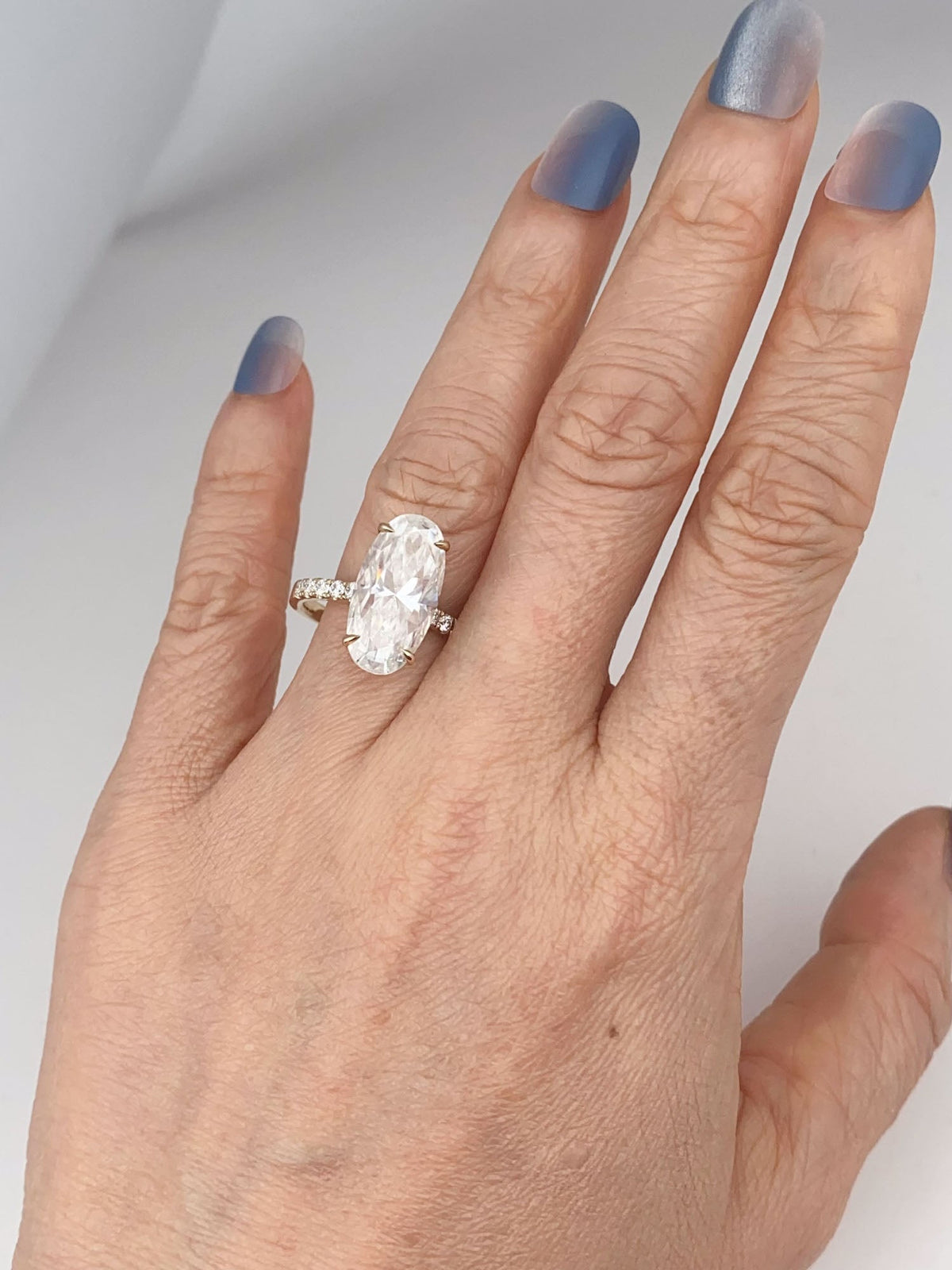 5.18ct Moval Moissanite Engagement Ring with Hidden Halo 14K Gold Aurora Designer