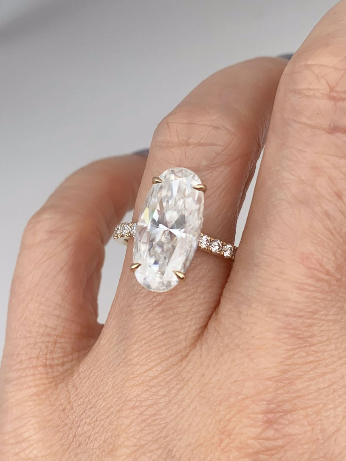 5.18ct Moval Moissanite Engagement Ring with Hidden Halo 14K Gold Aurora Designer