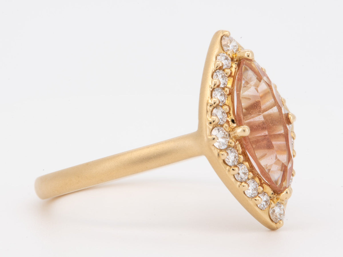 1.49ct Oregon Sunstone 14K Yellow Gold Engagement Ring with Natural Diamond Halo &amp; Matte Finish R6794 Aurora Designer
