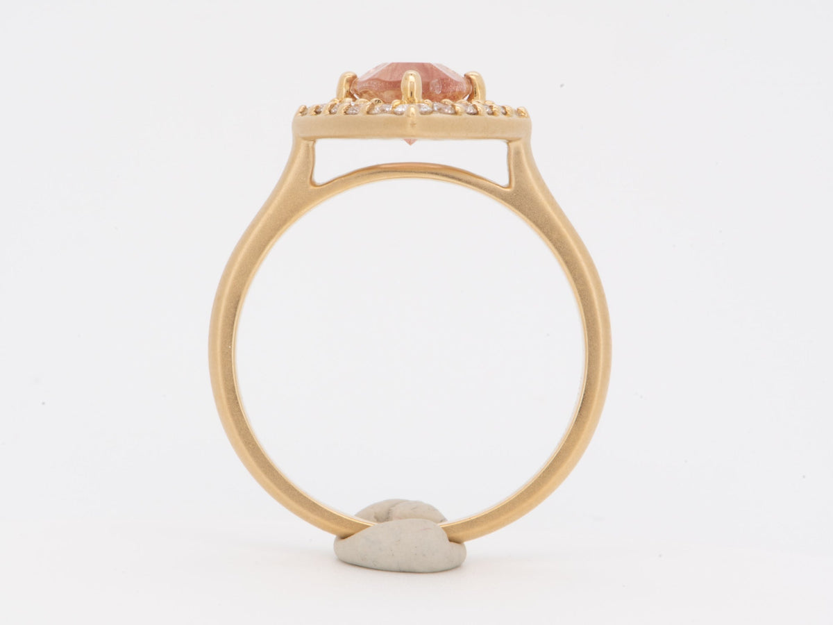 1.49ct Oregon Sunstone 14K Yellow Gold Engagement Ring with Natural Diamond Halo &amp; Matte Finish R6794 Aurora Designer