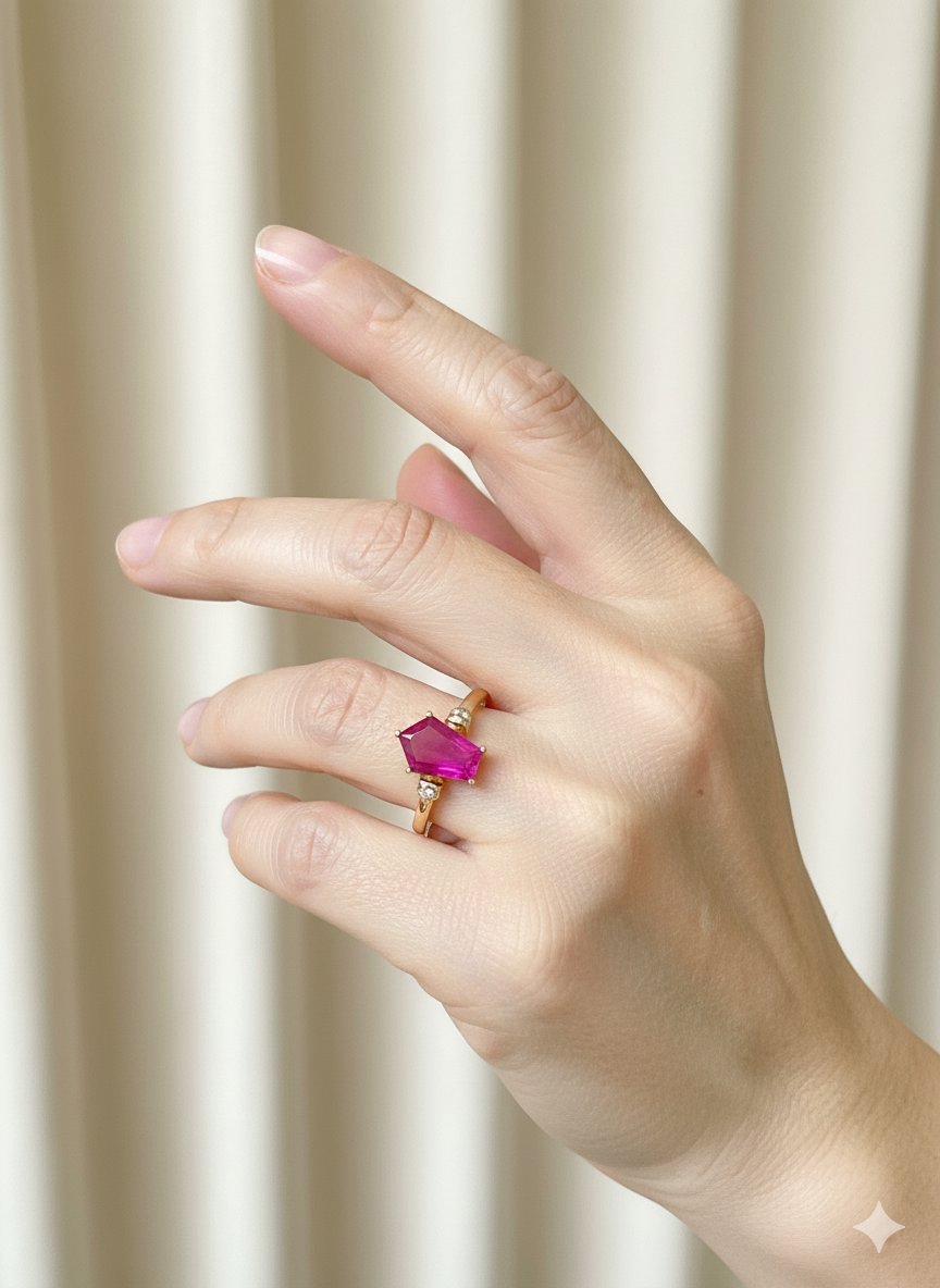 Coffin Shape Ruby with Skull Sides with Diamond Eyes 14K Rose Gold Ring R6795 Aurora Designer