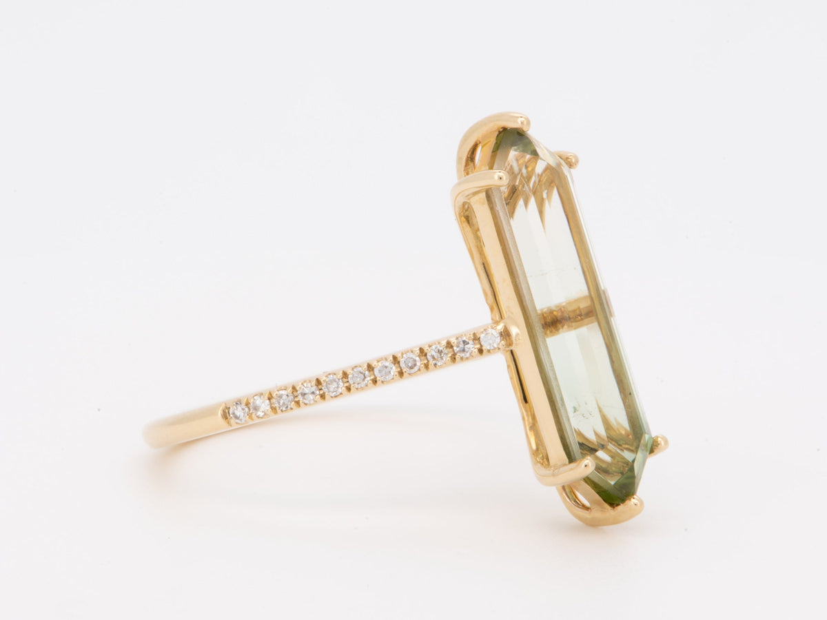 2.9ct Elongated Hexagon Tourmaline 14K Gold Engagement Ring with Diamond Pave Band R6796 Aurora Designer