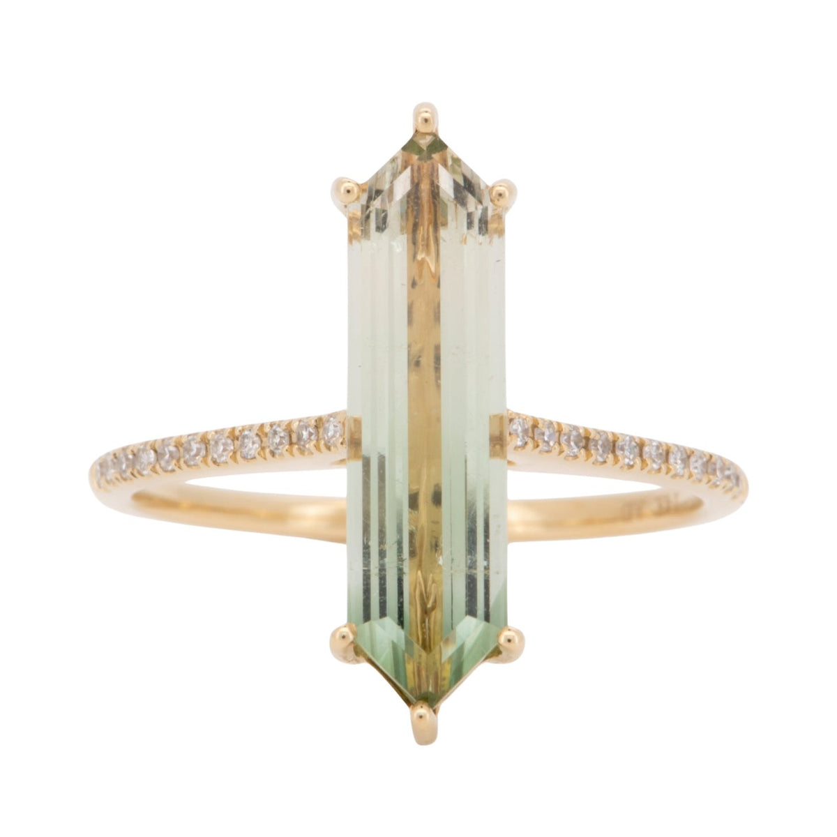 2.9ct Elongated Hexagon Tourmaline 14K Gold Engagement Ring with Diamond Pave Band R6796 Aurora Designer