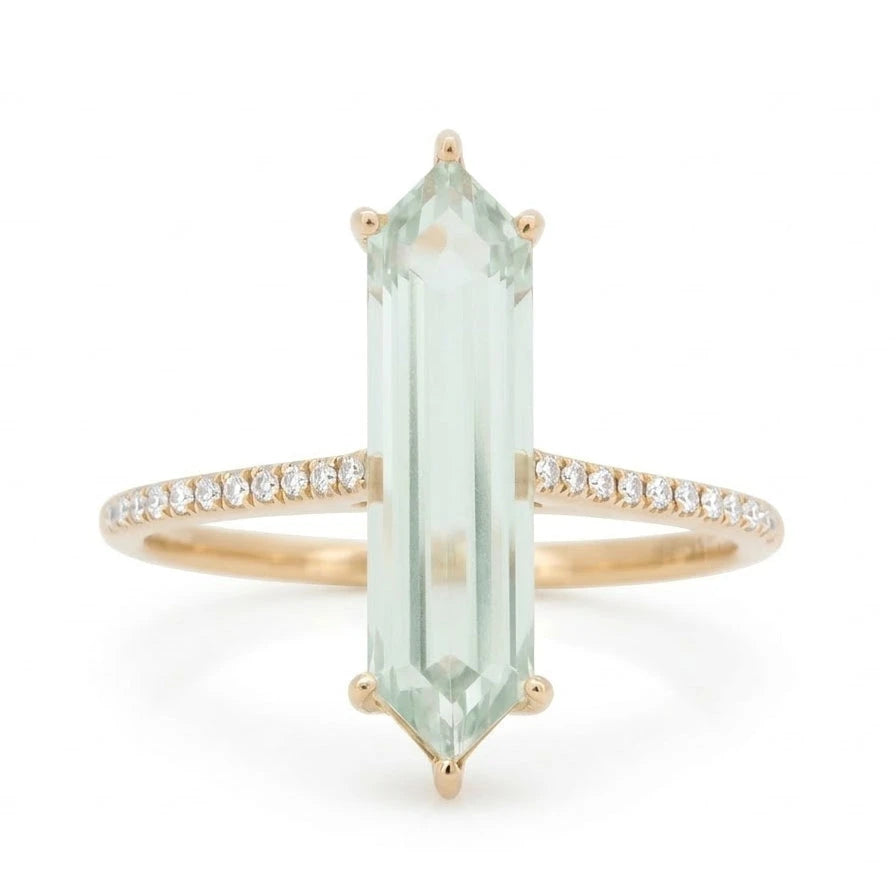 2.9ct Elongated Hexagon Tourmaline 14K Gold Engagement Ring with Diamond Pave Band R6796 Aurora Designer