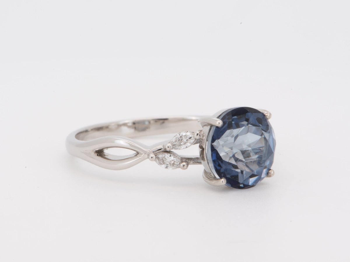 2.05ct Natural Unheated Tanzanite 14K White Gold Engagement Ring with Diamond Leaf on Band Nature Inspired R6797 Aurora Designer