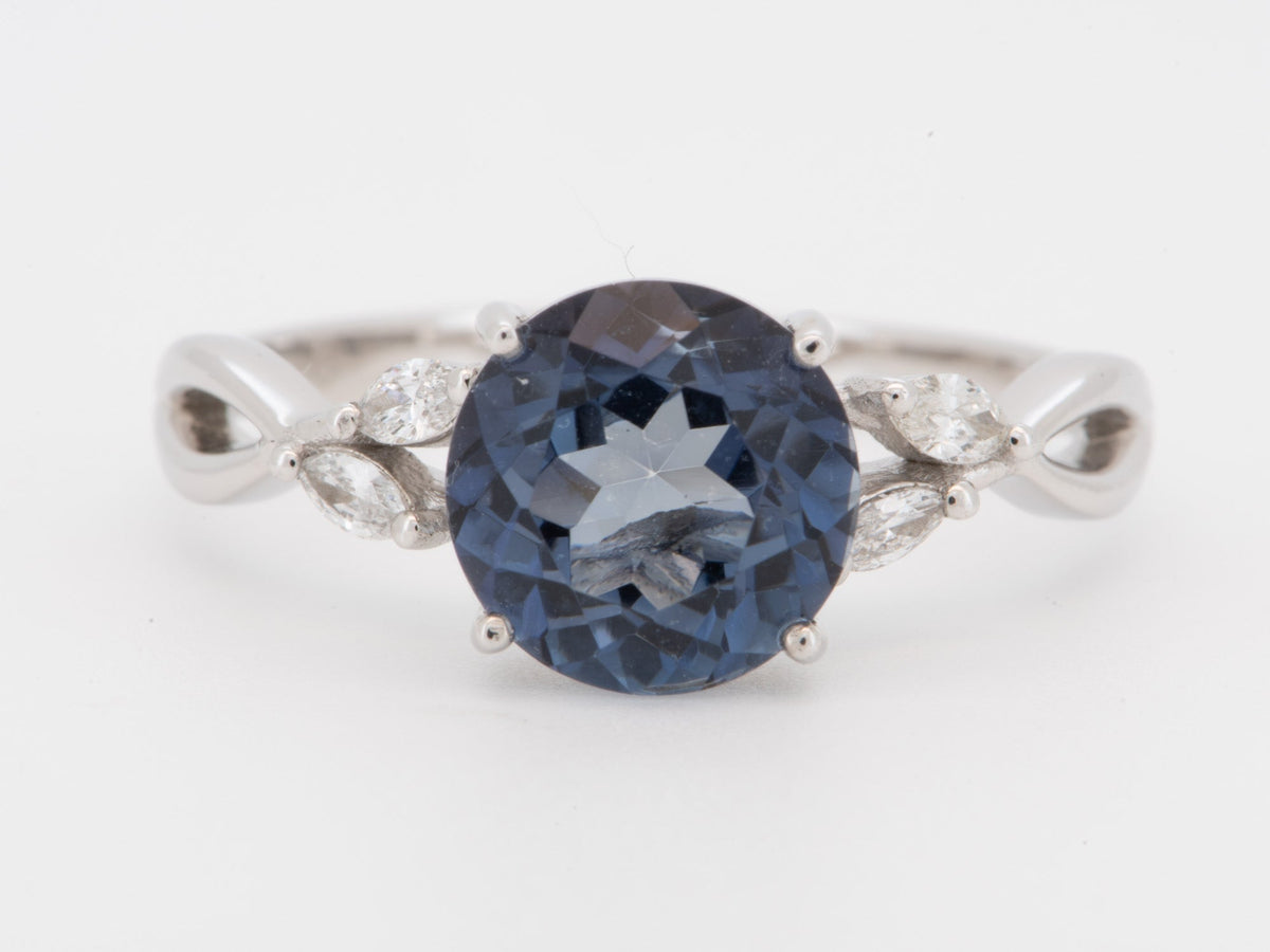 2.05ct Natural Unheated Tanzanite 14K White Gold Engagement Ring with Diamond Leaf on Band Nature Inspired R6797 Aurora Designer