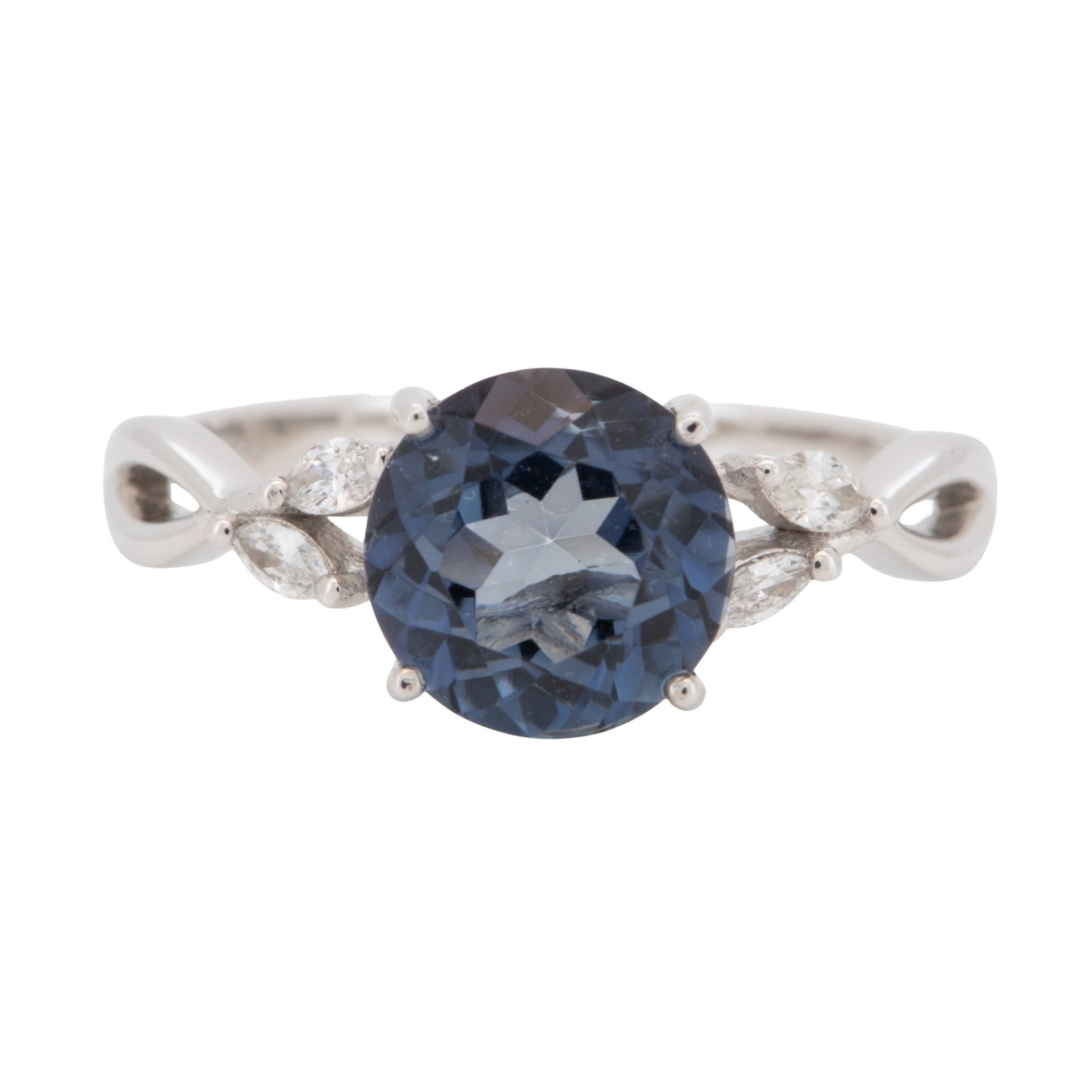 2.05ct Natural Unheated Tanzanite 14K White Gold Engagement Ring with Diamond Leaf on Band Nature Inspired R6797 Aurora Designer