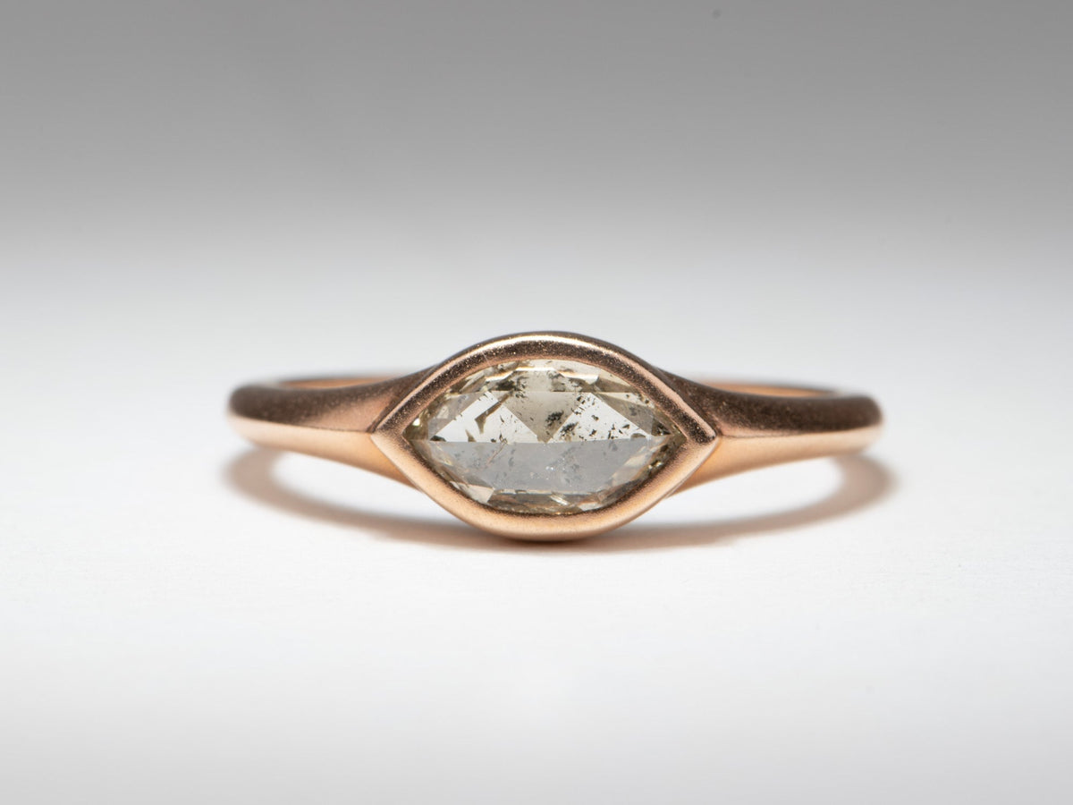 1.15ct Clear Salt and Pepper Diamond 14K Rose Gold Engagement Ring Signet Matte Finish R6798 Aurora Designer