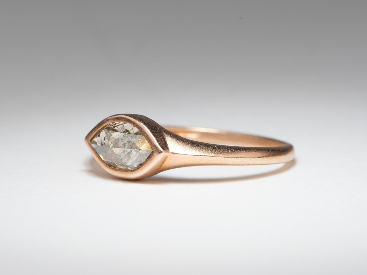 1.15ct Clear Salt and Pepper Diamond 14K Rose Gold Engagement Ring Signet Matte Finish R6798 Aurora Designer