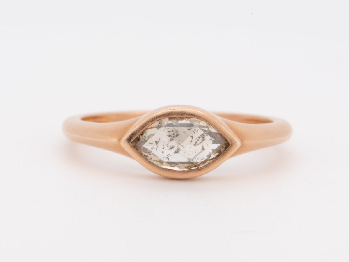 1.15ct Clear Salt and Pepper Diamond 14K Rose Gold Engagement Ring Signet Matte Finish R6798 Aurora Designer