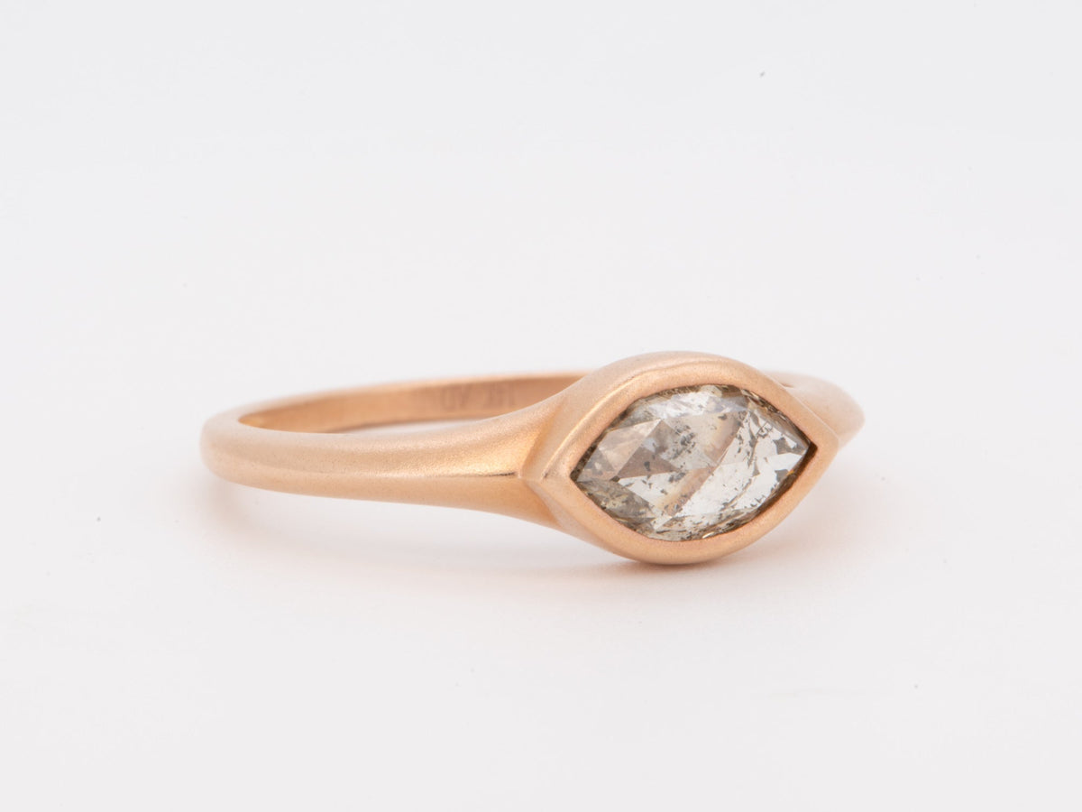 1.15ct Clear Salt and Pepper Diamond 14K Rose Gold Engagement Ring Signet Matte Finish R6798 Aurora Designer