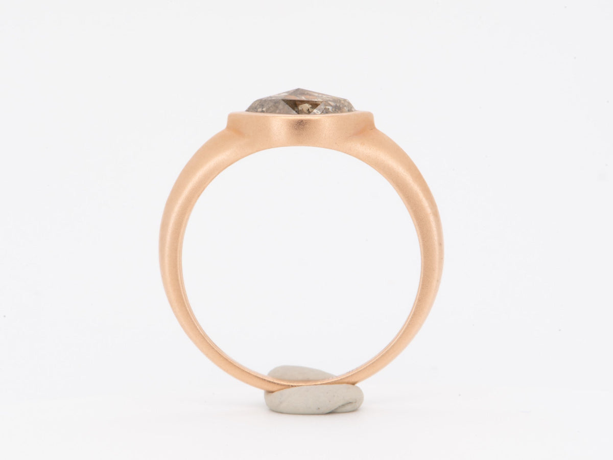 1.15ct Clear Salt and Pepper Diamond 14K Rose Gold Engagement Ring Signet Matte Finish R6798 Aurora Designer