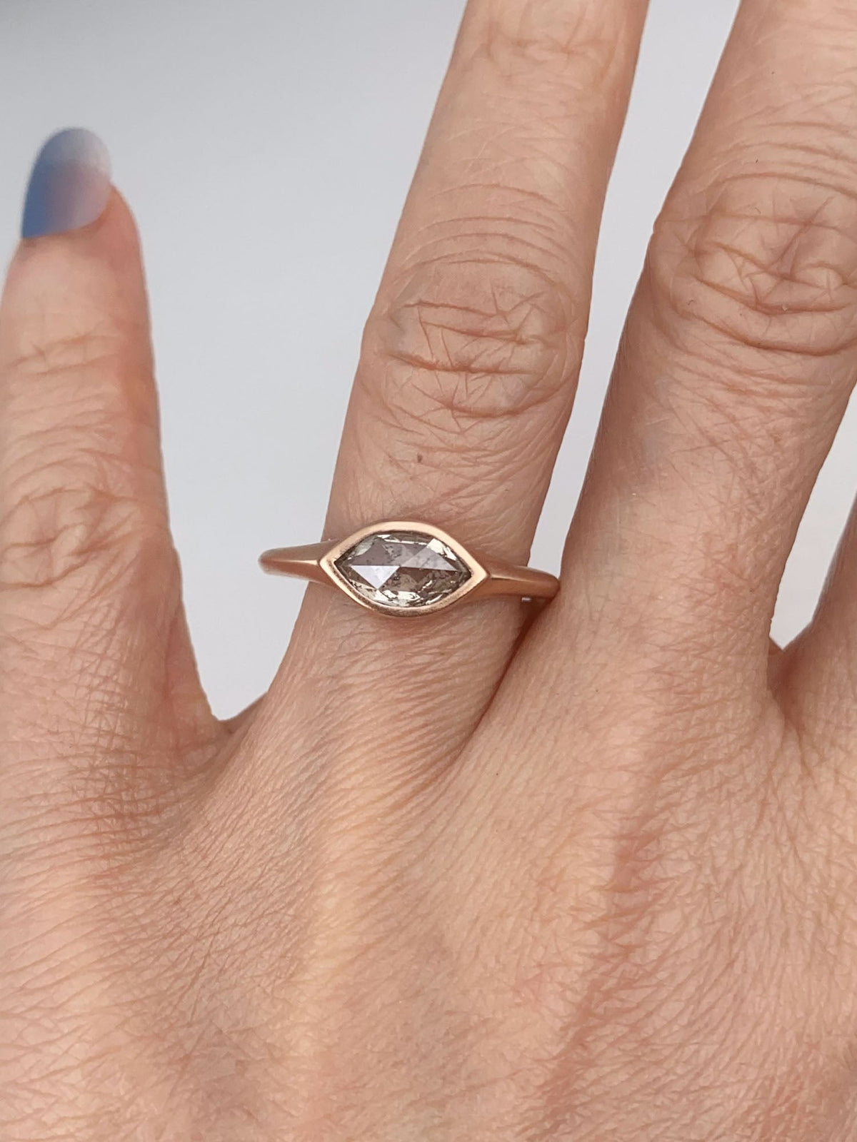 1.15ct Clear Salt and Pepper Diamond 14K Rose Gold Engagement Ring Signet Matte Finish R6798 Aurora Designer