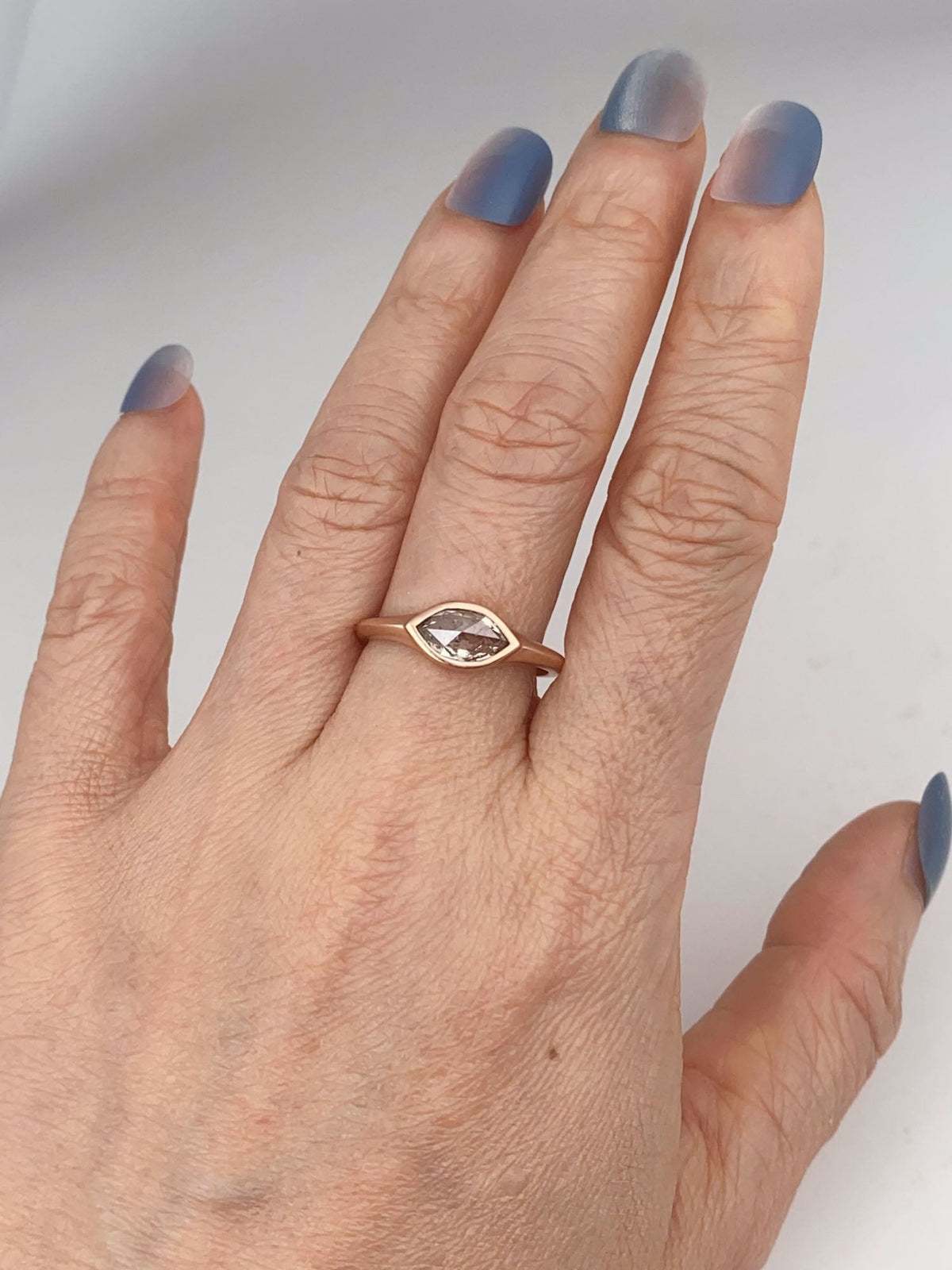 1.15ct Clear Salt and Pepper Diamond 14K Rose Gold Engagement Ring Signet Matte Finish R6798 Aurora Designer