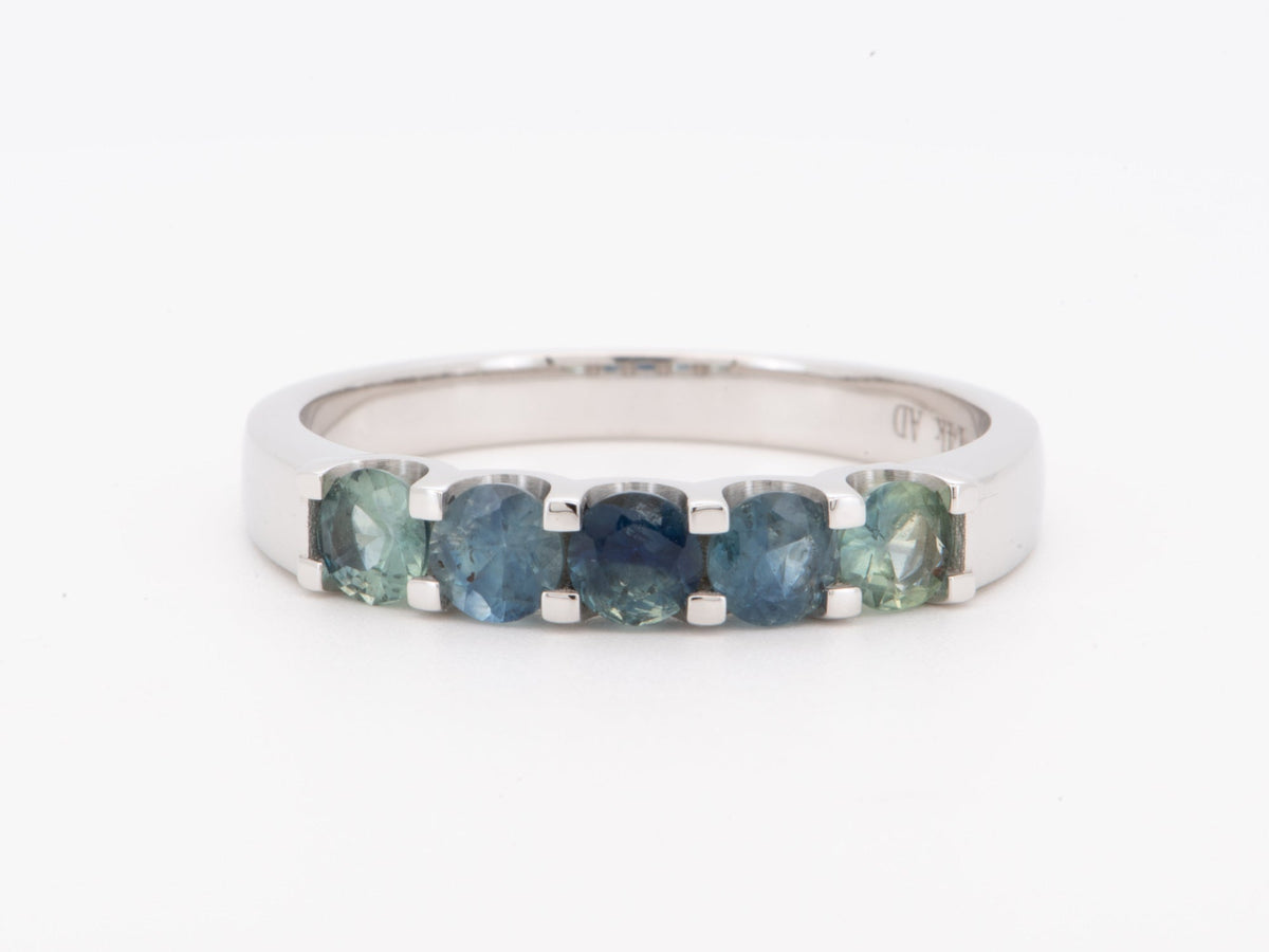3.5mm Ombre Shade Teal Sapphire 14K White Gold Wedding Band Ombré Gradient Mermaid Colors R6799 Aurora Designer