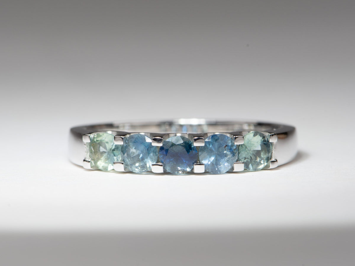 3.5mm Ombre Shade Teal Sapphire 14K White Gold Wedding Band Ombré Gradient Mermaid Colors R6799 Aurora Designer