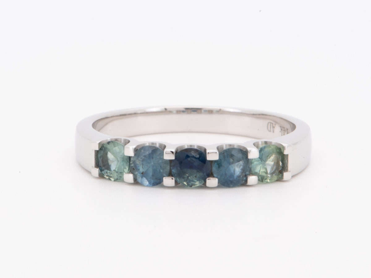 3.5mm Ombre Shade Teal Sapphire 14K White Gold Wedding Band Ombré Gradient Mermaid Colors R6799 Aurora Designer
