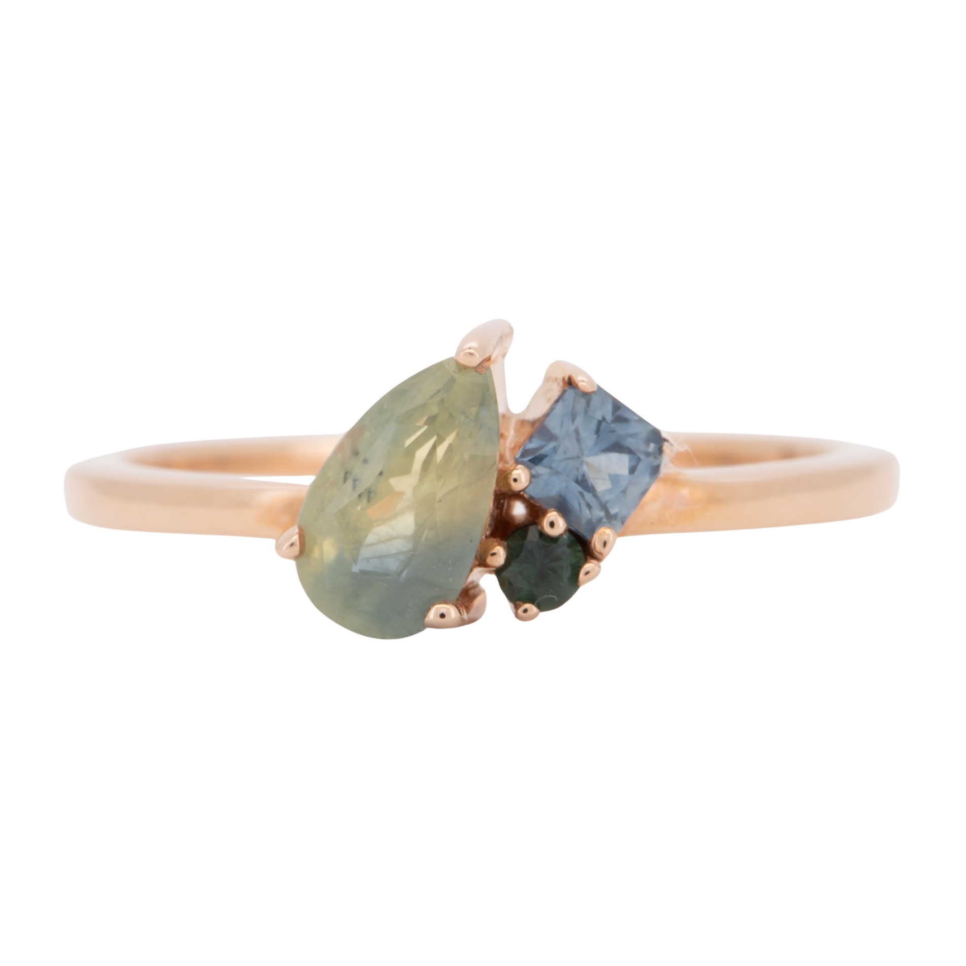 14K Rose Gold Opalescent Milky Montana Sapphire Cluster Ring Asymmetrical R6800