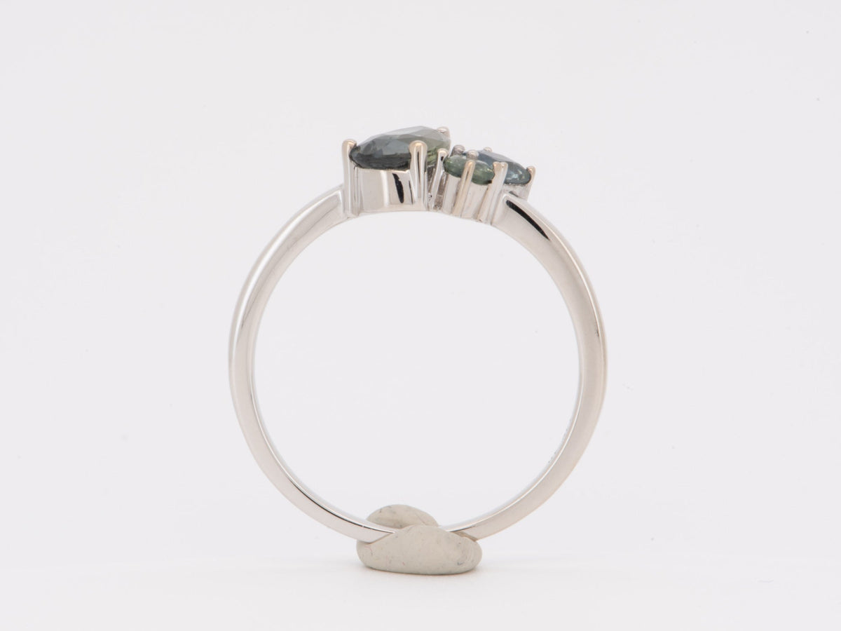 14K White Gold Bi-Color Montana Sapphire Cluster Ring Asymmetrical Unique R6801 Aurora Designer