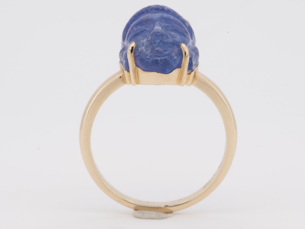 Natural Tanzanite Buddha Carving Ring 9K Gold Carved Gemstone Unique R6803 Aurora Designer