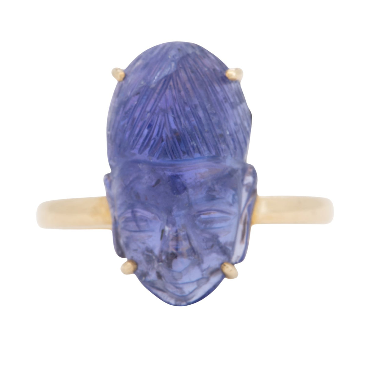 Natural Tanzanite Buddha Carving Ring 9K Gold Carved Gemstone Unique R6803 Aurora Designer