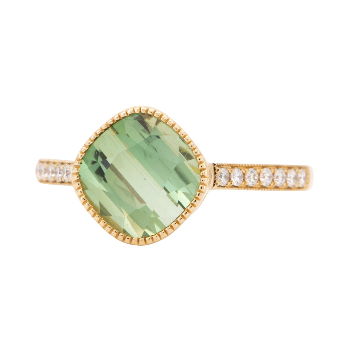 3ct Green Tourmaline Diagonally Set 14K Gold Engagement Ring with Diamond Band R6804 Aurora Designer