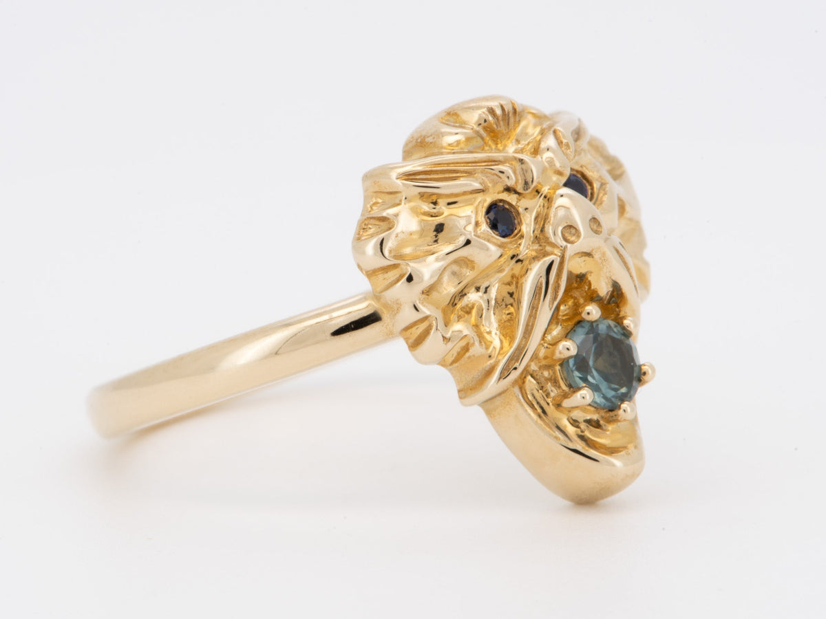 Solid 9K Gold Gargoyle Ring with Montana Sapphire Mouth Blue Eyes Vintage-Inspired Heavy Dragon Like Mythical Animal R6806 Aurora Designer