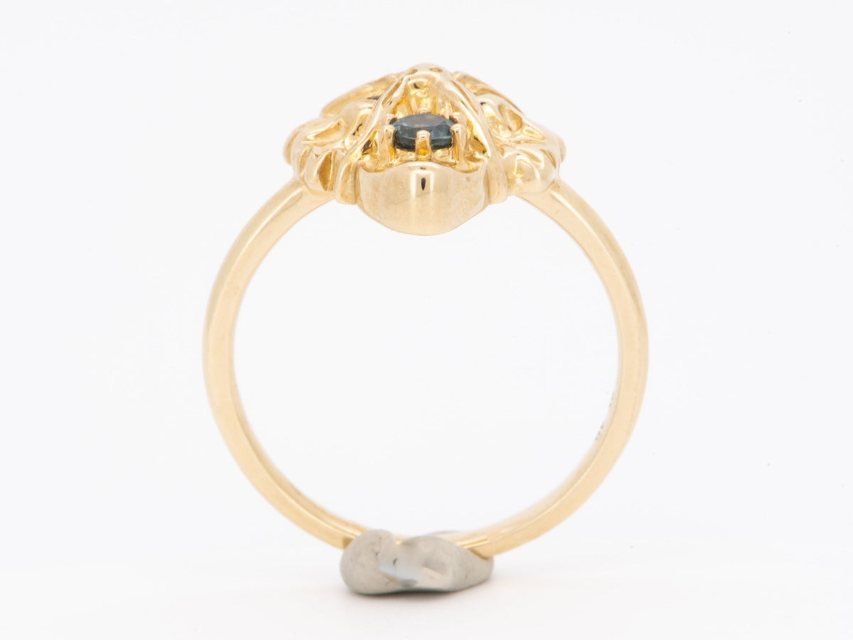 Solid 9K Gold Gargoyle Ring with Montana Sapphire Mouth Blue Eyes Vintage-Inspired Heavy Dragon Like Mythical Animal R6806 Aurora Designer