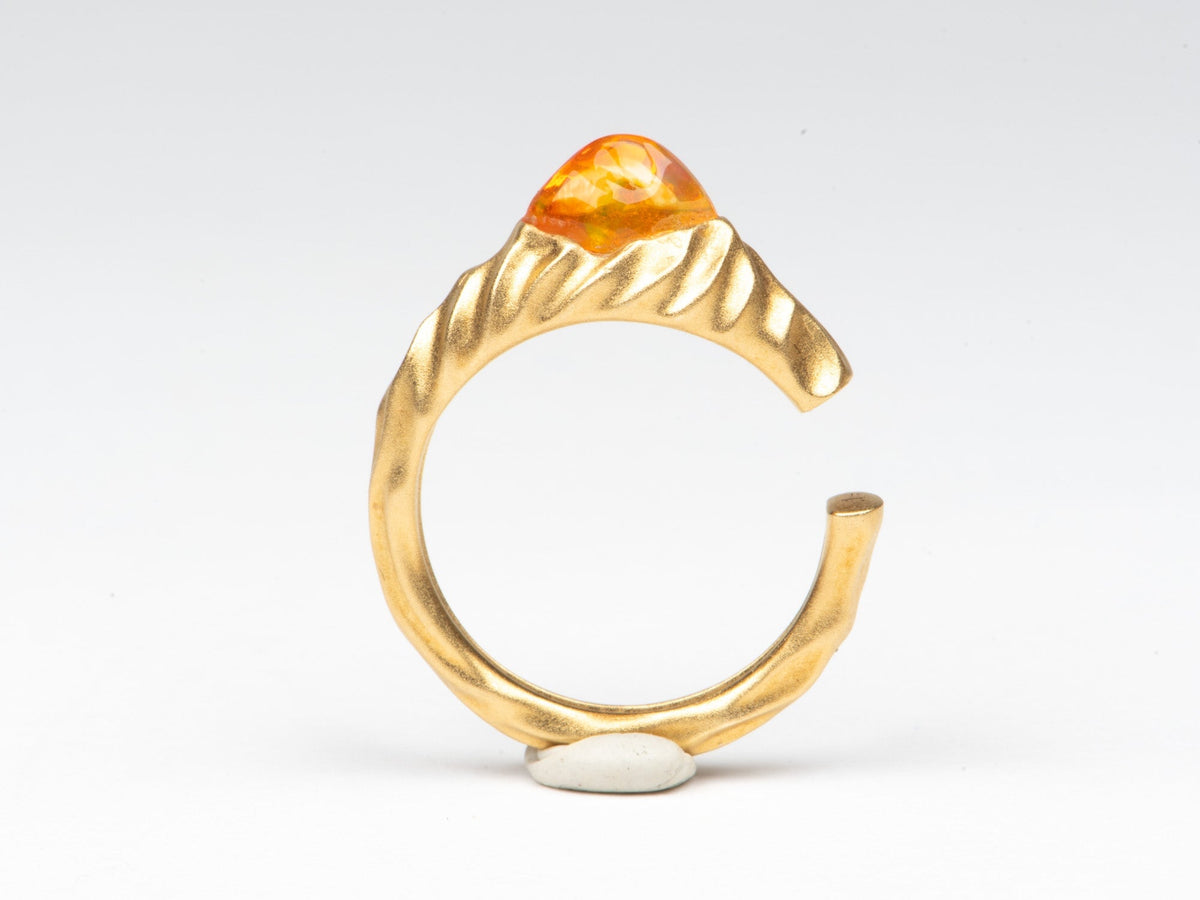 Freeform Mexican Fire Opal 18K Gold Open End Ring Organic Fluid Molten Style Matte Finish R6807 Aurora Designer