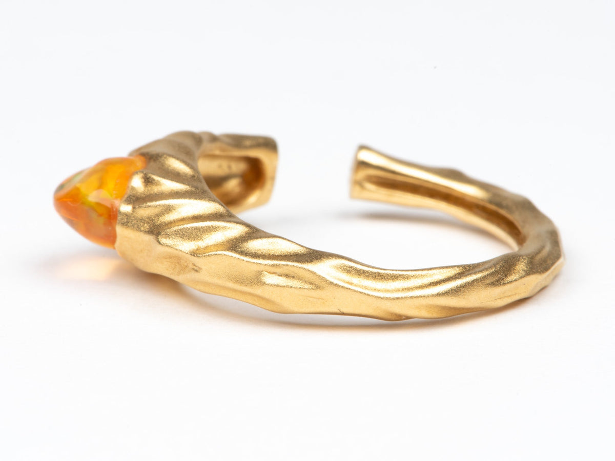 Freeform Mexican Fire Opal 18K Gold Open End Ring Organic Fluid Molten Style Matte Finish R6807 Aurora Designer