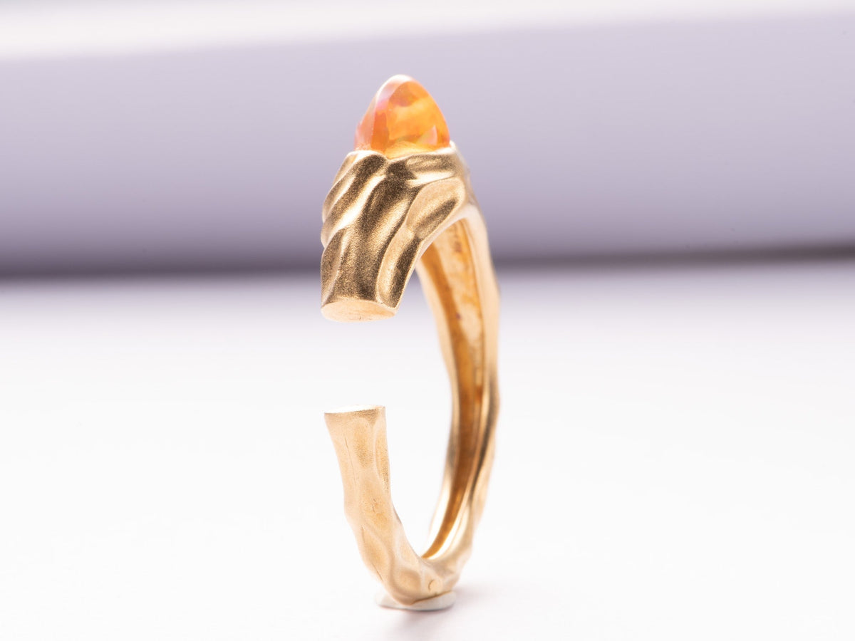 Freeform Mexican Fire Opal 18K Gold Open End Ring Organic Fluid Molten Style Matte Finish R6807 Aurora Designer