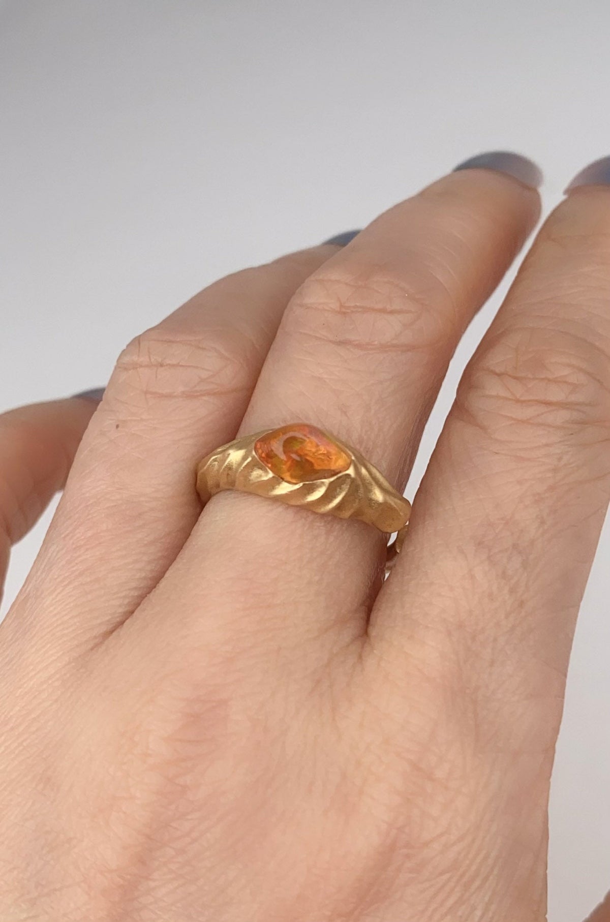 Freeform Mexican Fire Opal 18K Gold Open End Ring R6807 Aurora Designer
