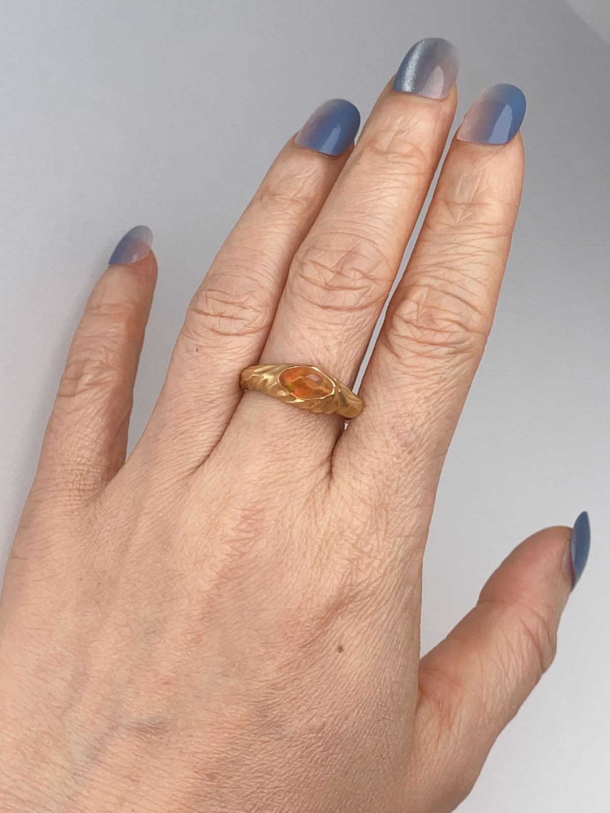 Freeform Mexican Fire Opal 18K Gold Open End Ring R6807 Aurora Designer