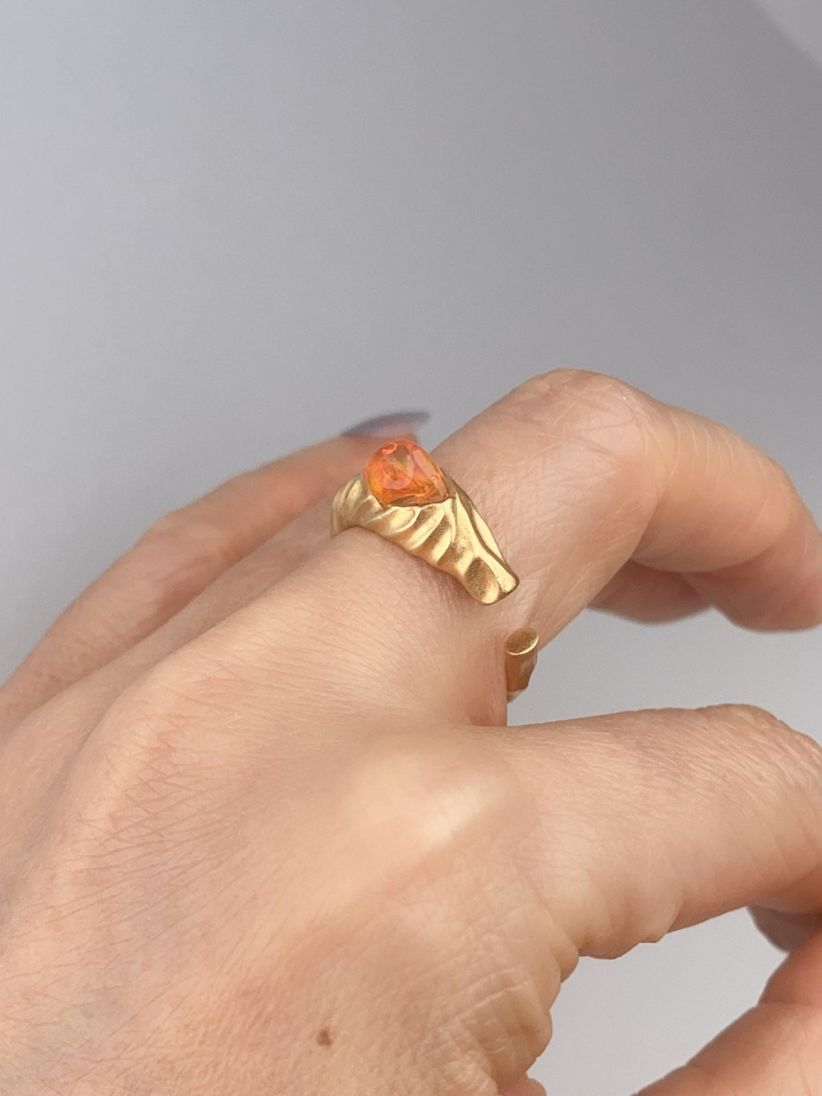 Freeform Mexican Fire Opal 18K Gold Open End Ring R6807 Aurora Designer