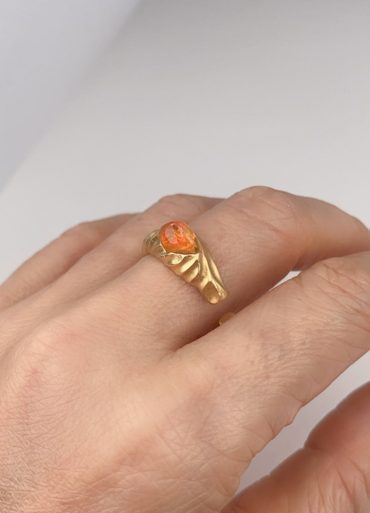 Freeform Mexican Fire Opal 18K Gold Open End Ring R6807 Aurora Designer