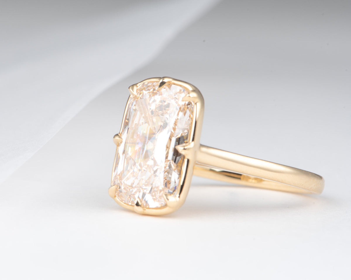 5.07ct Old Mine Cut Elongated Cushion Lab Diamond Solitaire Ring 14K Gold Taylor Inspired Vintage 8 Prongs Minimalist R6808 Aurora Designer
