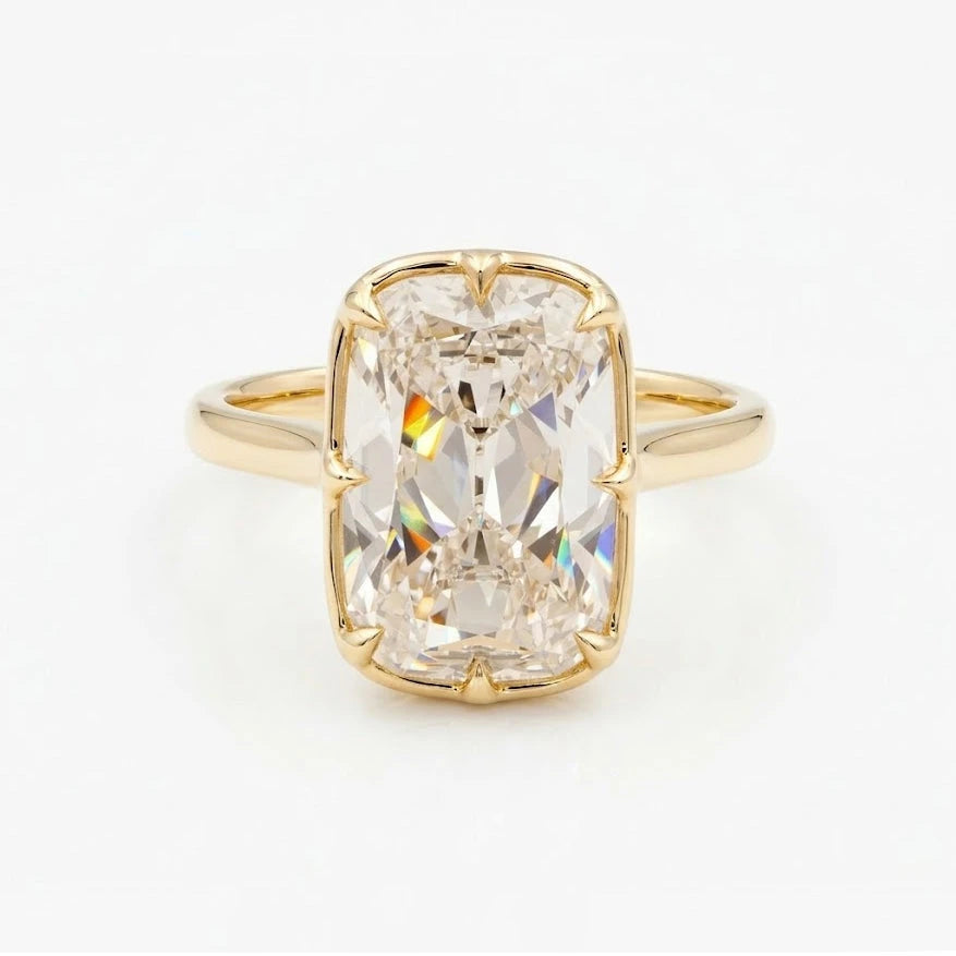 5.07ct Old Mine Cut Elongated Cushion Lab Diamond Solitaire Ring 14K Gold R6808 Aurora Designer