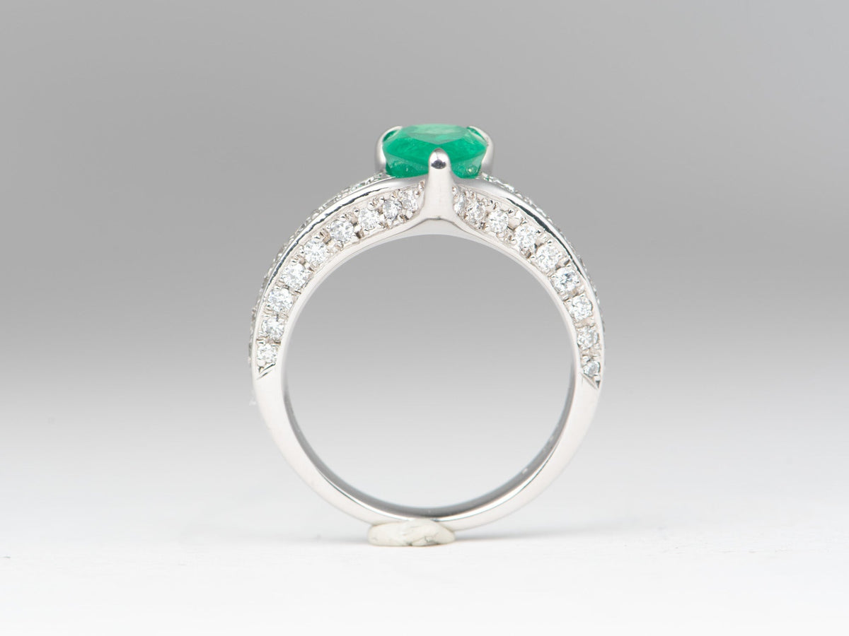 Certified High Quality 1.62ct Colombian Emerald Ring with Diamond Pave Band Platinum 7.87g R6809 Aurora Designer