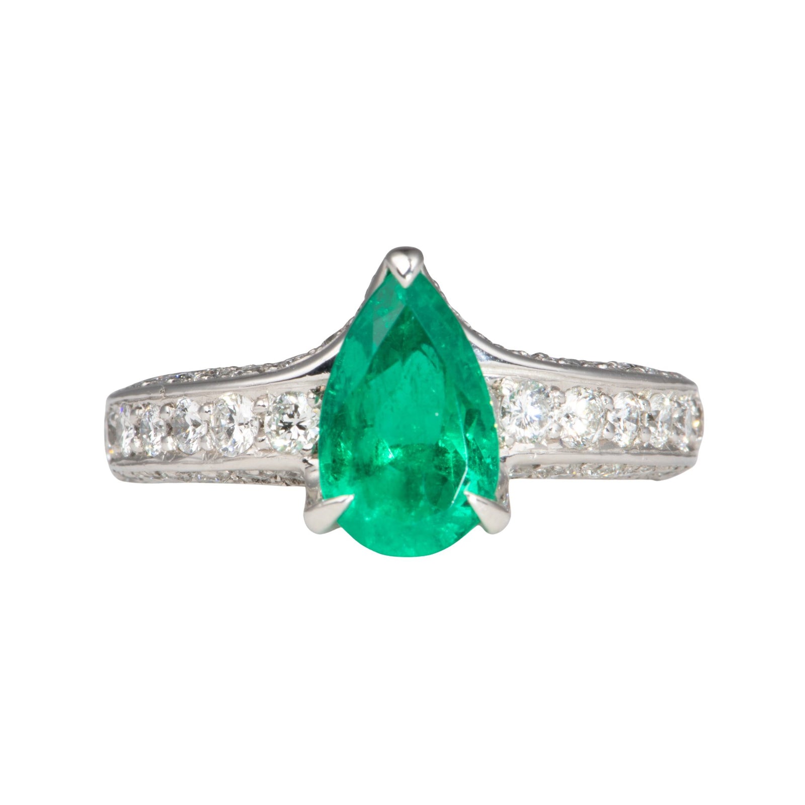 Certified High Quality 1.62ct Colombian Emerald Ring with Diamond Pave Band Platinum 7.87g R6809 Aurora Designer