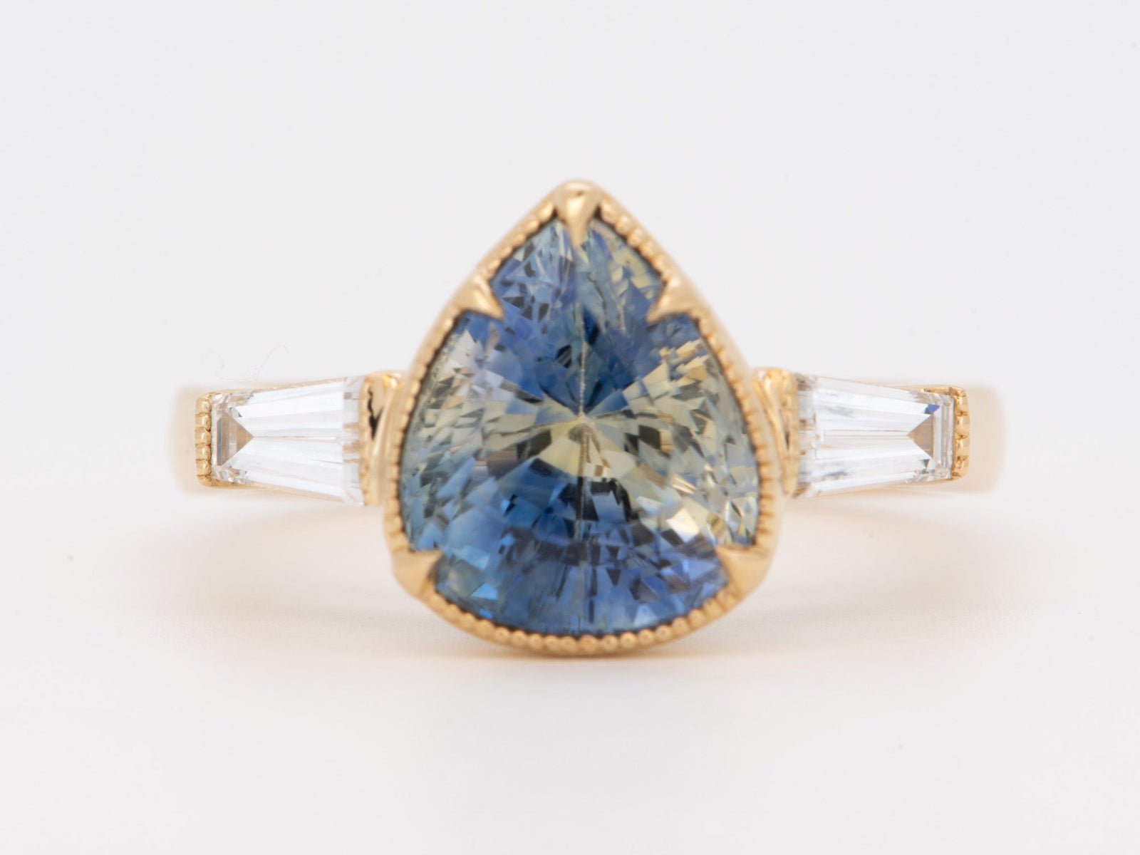 14K Gold Engagement Ring with 4.4ct Multi Color Sapphire with Tapered Baguette Diamond Sides R6811 Aurora Designer