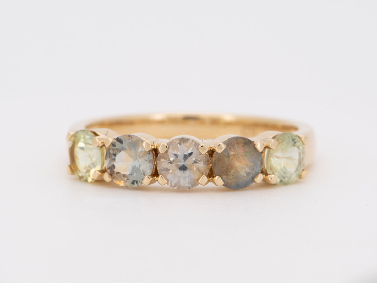 Solid 14K Gold Wedding Band with Rare Fancy Color Montana Sapphire R6814 Aurora Designer
