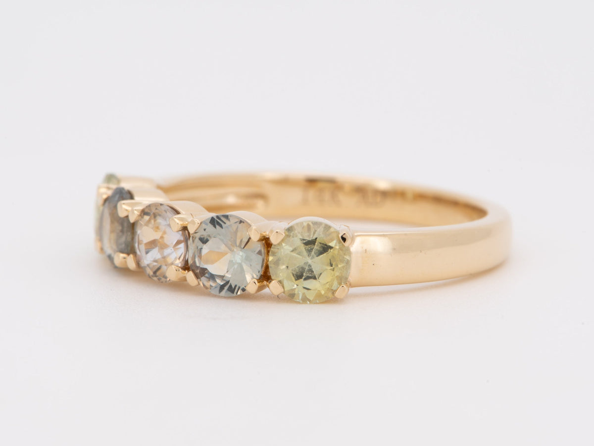 Solid 14K Gold Wedding Band with Rare Fancy Color Montana Sapphire R6814 Aurora Designer